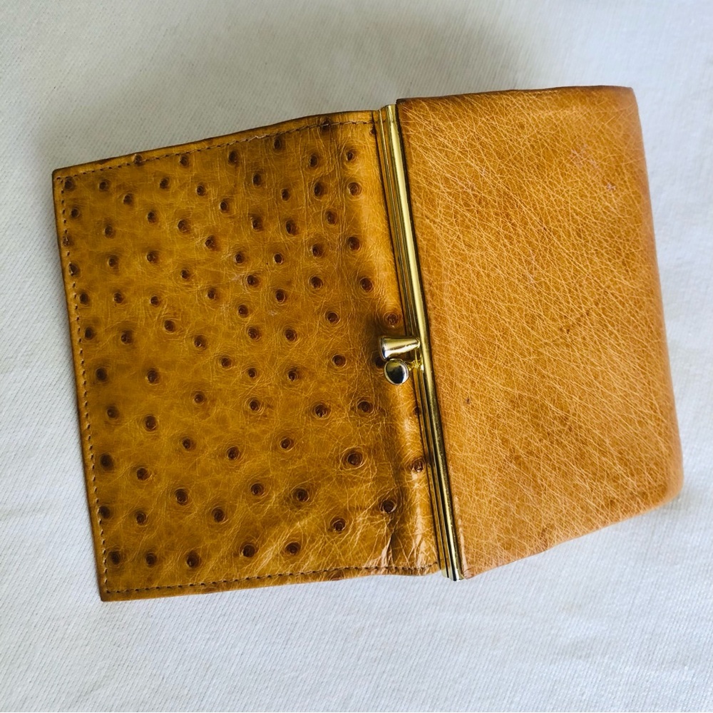 Like new gold Ostrich leather bi fold wallet 🔥 - Picture 10 of 12